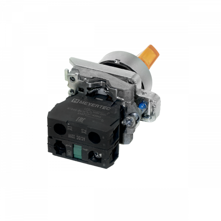 Переключатель  на 3 положения с фиксацией и подсветкой, желтый, 1NO, 220V AC/DC, IP65, металл