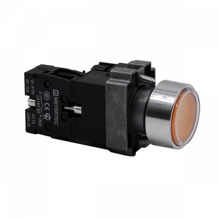 Кнопка плоская желтая с подсветкой, 24V AC/DC, 1NO, IP67, металл