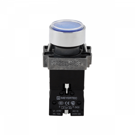 Кнопка плоская синяя с подсветкой, 24V AC/DC, 1NO, IP67, металл