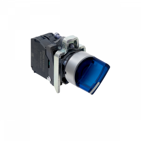 Переключатель  на 3 положения с фиксацией и подсветкой, синий, 1NO, 220V AC/DC, IP65, металл