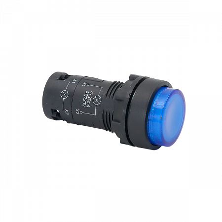 Кнопка синяя выступающая с подсветкой, 1NO, 220V AC, IP54, пластик