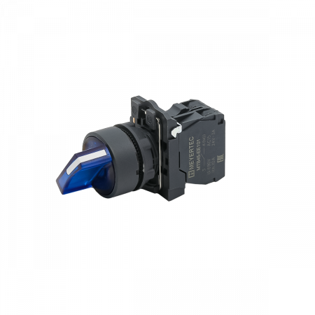 Переключатель  на 2 положения с фиксацией и подсветкой, синий, 1NO, 24V AC/DC, IP65, пластик