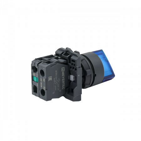 Переключатель  на 2 положения с фиксацией и подсветкой, синий, 1NO, 24V AC/DC, IP65, пластик
