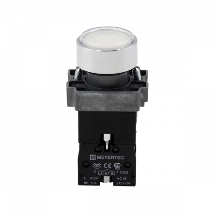 Кнопка плоская белая с подсветкой, 24V AC/DC, 1NO, IP67, металл