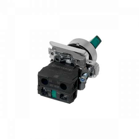 Переключатель  на 3 положения с фиксацией и подсветкой,  зеленый, 1NO, 220V AC/DC, IP65, металл