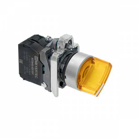 Переключатель  на 3 положения с фиксацией и подсветкой, желтый, 1NO, 220V AC/DC, IP65, металл